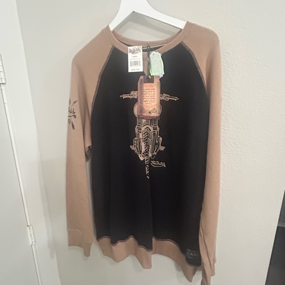 Von Dutch Black & Tan Graphic Raglan Sweatshirt nwt